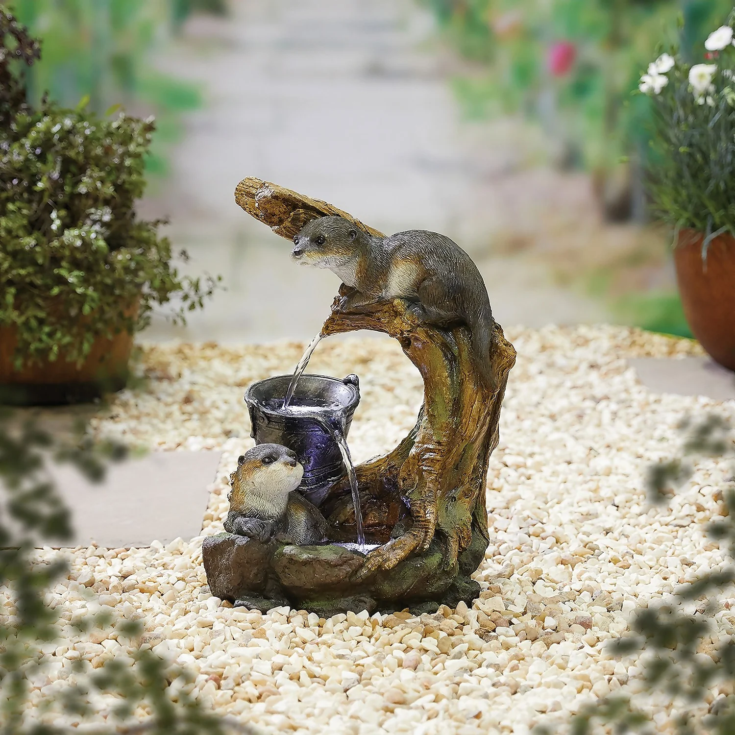 Stylish Fountain Otters Element Water Feature With LEDs 2 Stylish Fountain Otters Element Water Feature With LEDs - Image 2