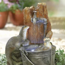 Stylish Fountain Playful Otters Water Feature With LEDs -Gardening Tool Store 13846072 1884962027752889