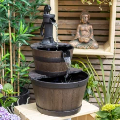 Stylish Fountain Whiskey Barrels Garden Water Feature -Gardening Tool Store 13944159 1645005844956494