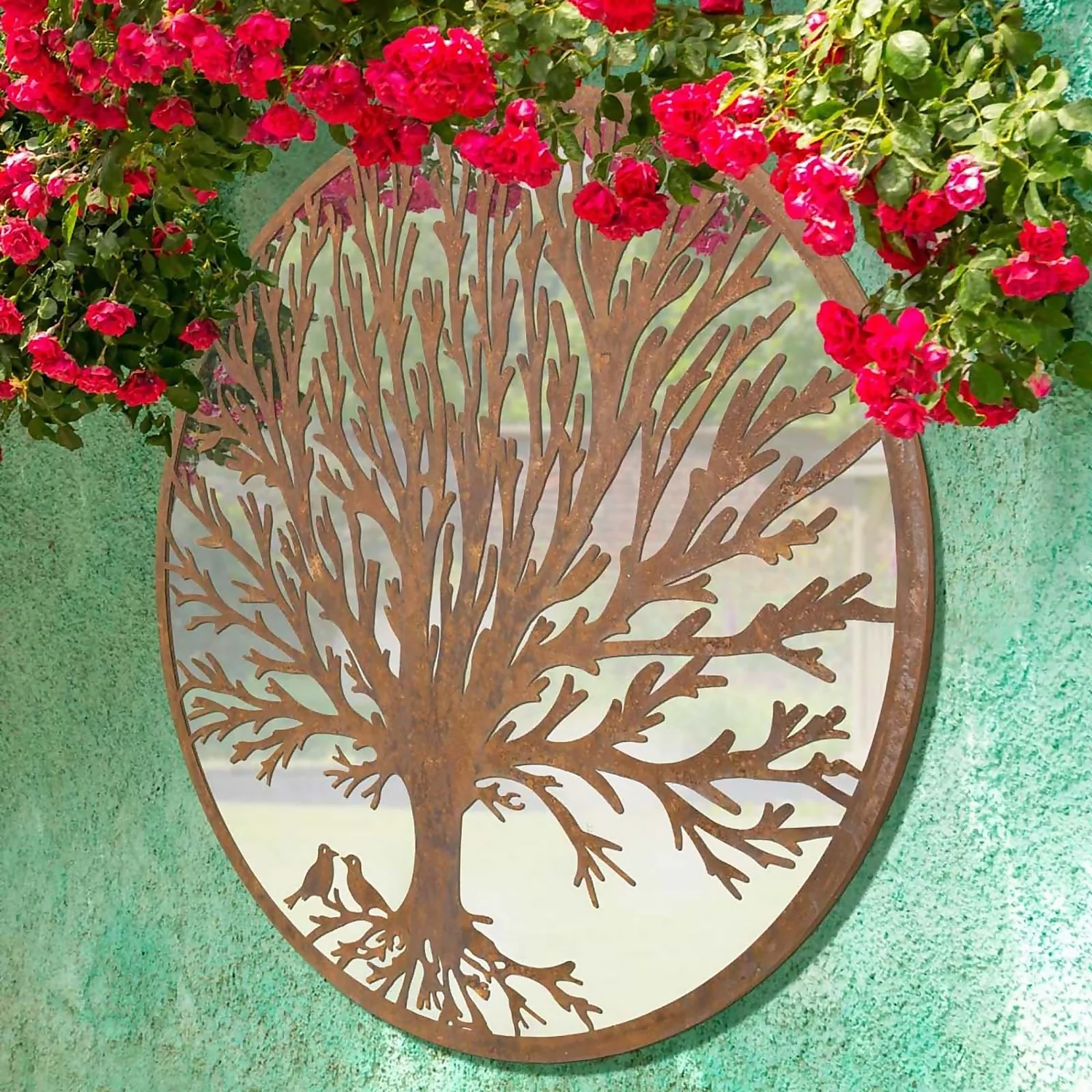 MirrorOutlet Birds Round Circular Garden Mirror - 100cm 2 MirrorOutlet Birds Round Circular Garden Mirror - 100cm - Image 2