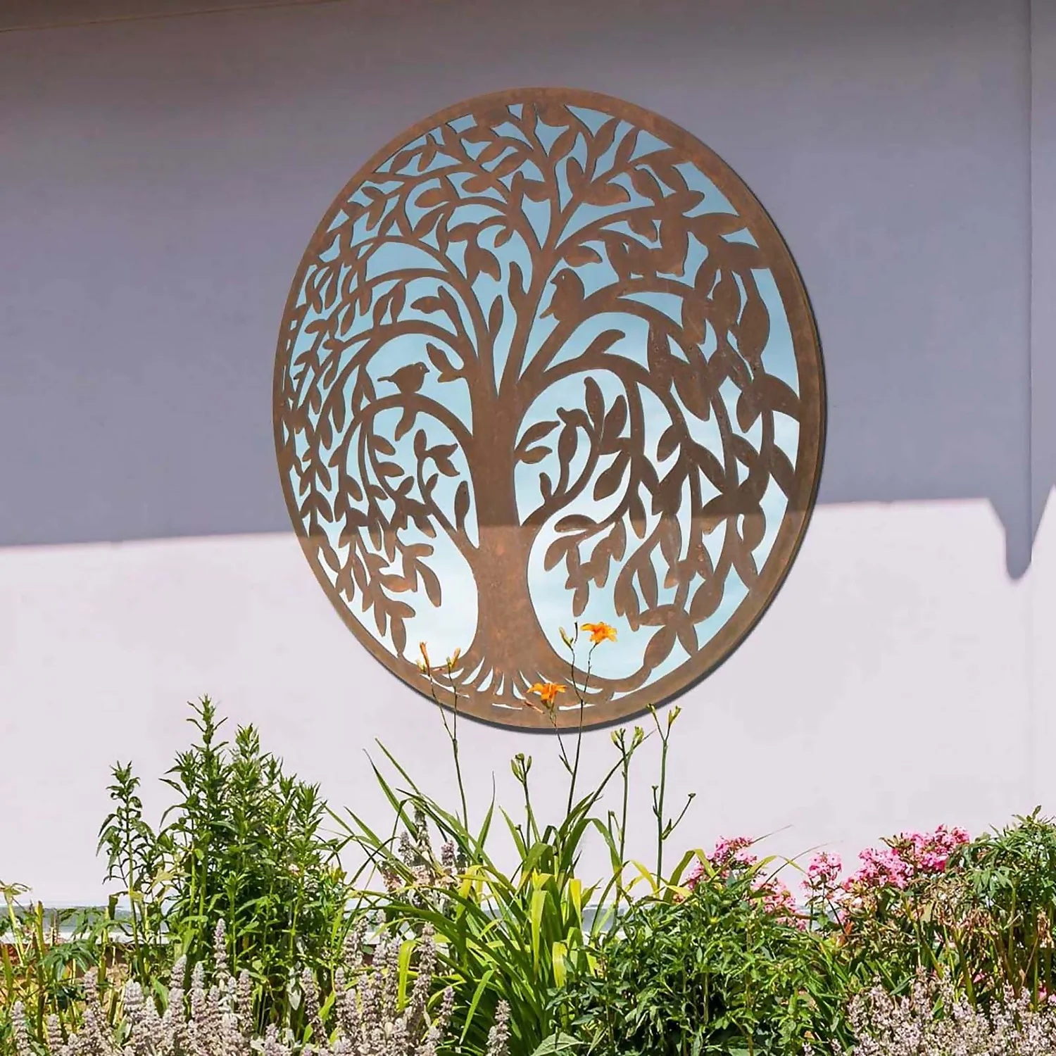 MirrorOutlet Swirl Tree Round Garden Mirror - 100cm 3 MirrorOutlet Swirl Tree Round Garden Mirror - 100cm - Image 3