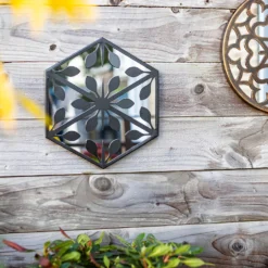 Hexagonal Laser Cut Outdoor Mirror 35cm - Black -Gardening Tool Store 13981007 4985005835349966